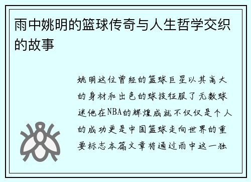 雨中姚明的篮球传奇与人生哲学交织的故事